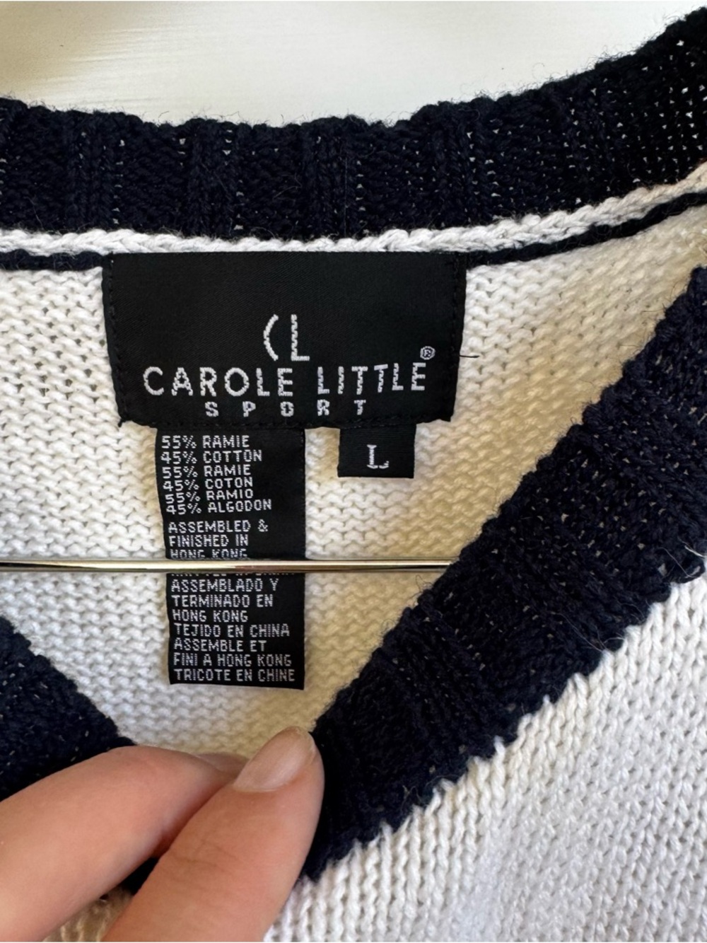 Vintage 90s Knit Sweater Top Patriotic Summer East Coast Preppy Cotton Large - Picture 4 of 5